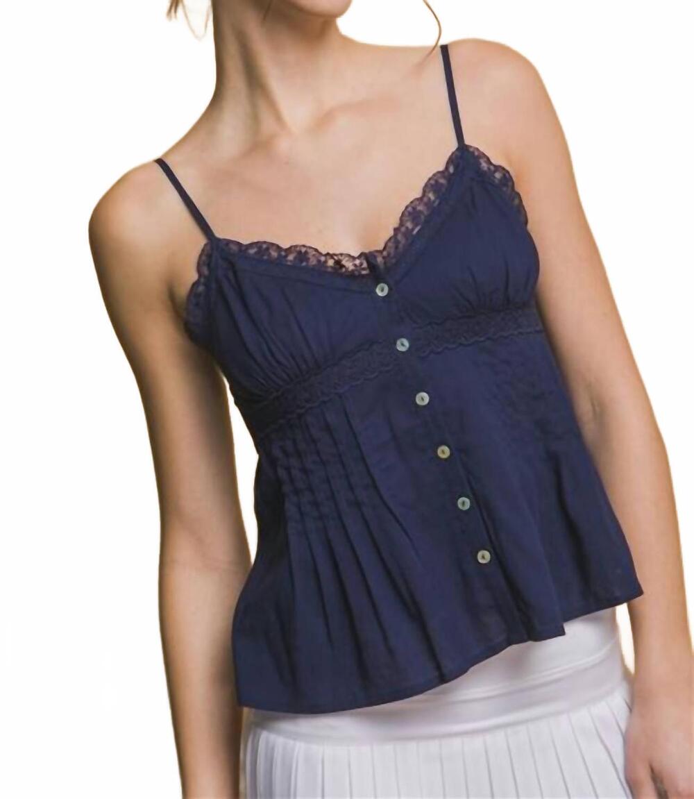 NEW LOVE TREE lace linen top in blue